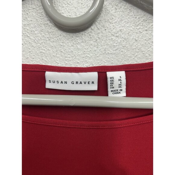 Susan Graver Womens Top Size Large Red Liquid Knit Bell Sleeve Office Work - Picture 6 of 7